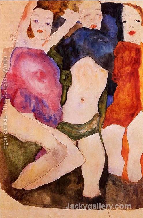 Three Girls by Egon Schiele paintings reproduction